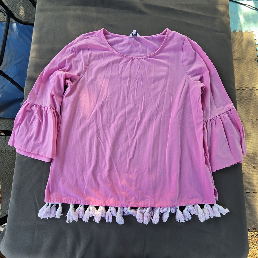 Crown & Ivy Pink Blouse with Tassel Hem A-27